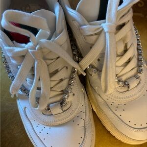 Gucci White Leather Athletic Sneakers with Crystal Trim